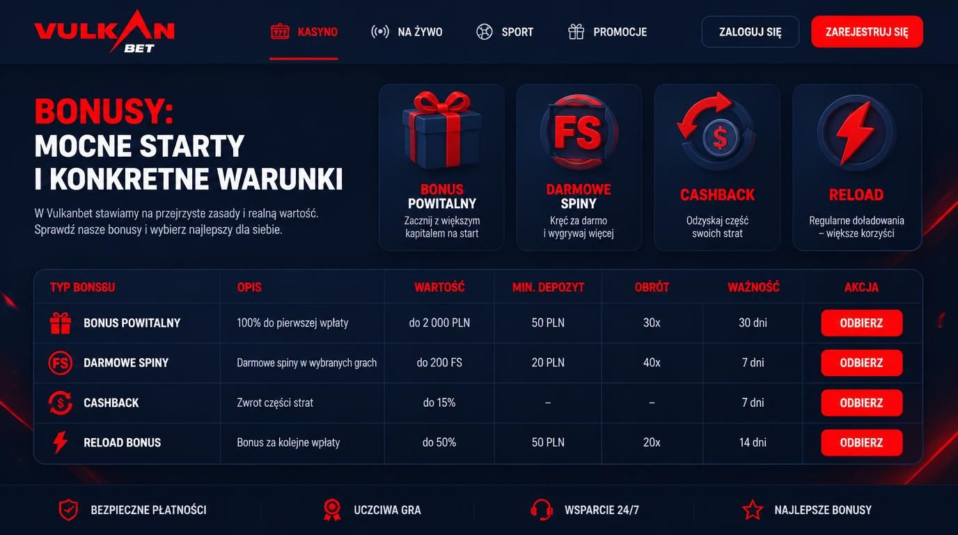 tabela typów bonusów dostępnych w Vulkanbet