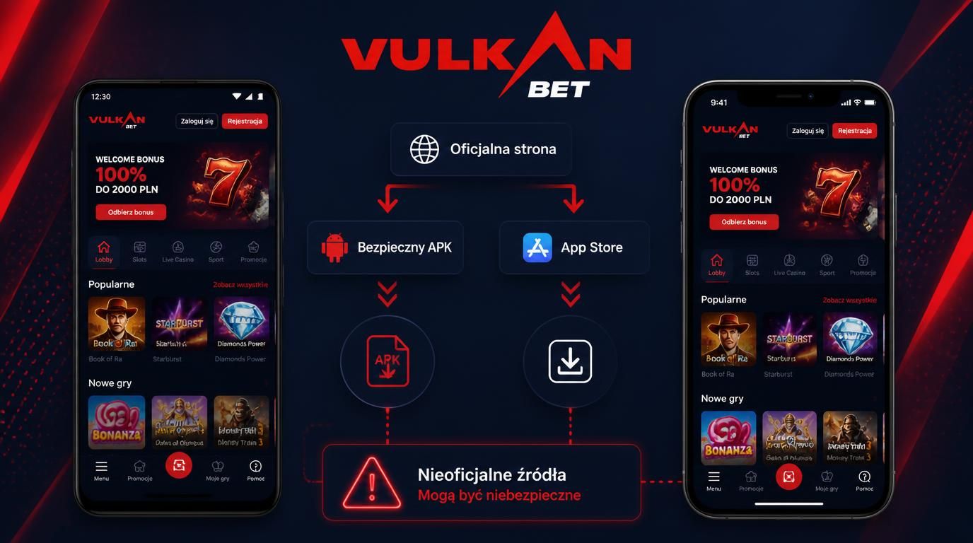 Android i iPhone pokazujące bezpieczne pobieranie aplikacji Vulkanbet